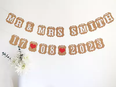 PERSONALISED BANNER Bunting Rustic Wedding Party Reception Baby Shower Birthday • £6.99