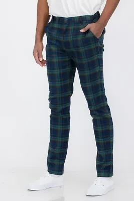 Mens Checker Slim Fit Plaid Checkered Pants Stretch Casual Work Pants Trousers • $19.81