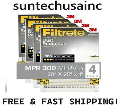 Filtrete 20x25x1 Air Filter MPR 300 MERV 5 Clean Living Dust Reduction 4 Pcs • $17.42