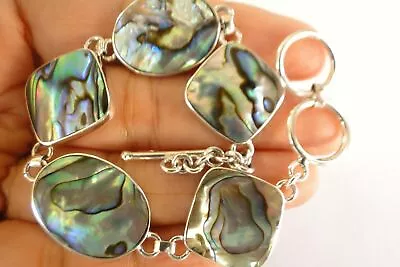 Multi-Shaped Paua Abalone Mother Of Pearl 925 Sterling Silver Bracelet • $69