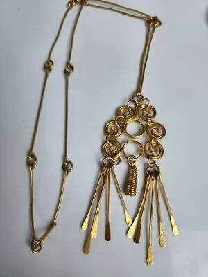 Vintage Long Gold Tone Fixed Tassel Lariat Necklace Circular Unique • $20.88