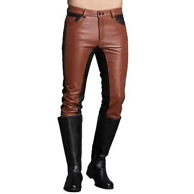 Men's Real Brown Leather Pants Leather Trouser Bikers Jeans Gift For HimPants • $89.10