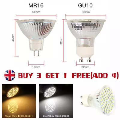 4× 7W GU10 MR16 LED Spotlight Light Globe Bulbs 2835 SMD Lamp Downlight 220V UK • £12.59