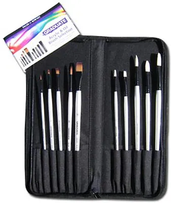 Daler Rowney Graduate 10 Artist Paint Brush Set Travel Carry Case - Long Handle • £29.99