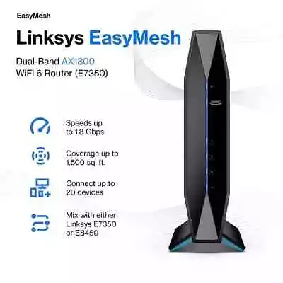 LINKSYS AX1800 Wi-Fi 6 EasyMesh Router [E7350] Black (WiFi) - (Used) • $34.95