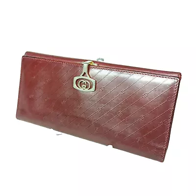 Vintage Gucci Long Wallet Purse Burgundy Red Leather/From Japan • $108