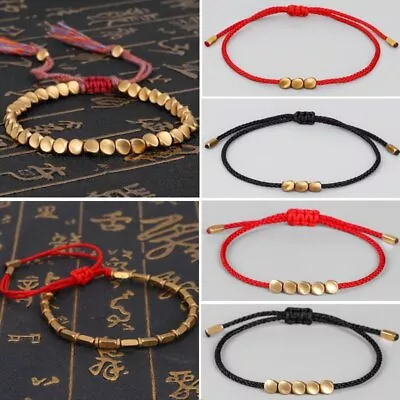 Tibetan Buddhist Lucky Red Rope Copper Beaded Bracelet Women Men Handmade Gift • £2.89