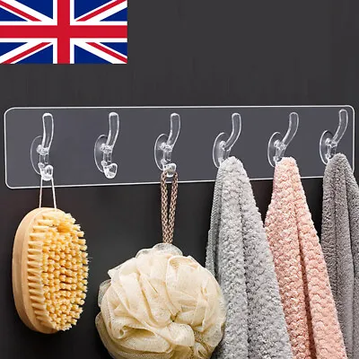 £3.64 • Buy Self Adhesive Strong Sticky Hooks Heavy Duty Wall Seamless Transparent Hooks