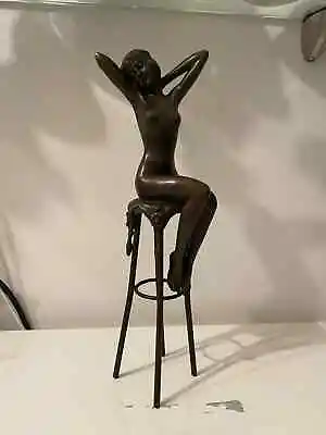 Bronze Vinatge Statue Art  Deco  Segned D.H Chiparus Figure Female Nude On Stool • £134.09