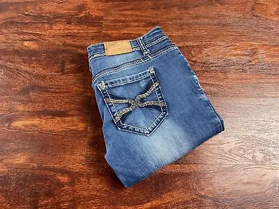 VANITY Skinny Leg Low Rise Medium Wash Blue Denim Jeans Women's Size 27 W / 33 L • $9.25