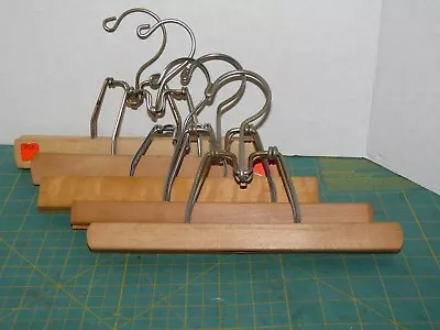 Vintage Wood Pants Skirt Clamp Hangers 10  Long SET OF 5 WOOD HANGERS~LOT #105 • $19.95