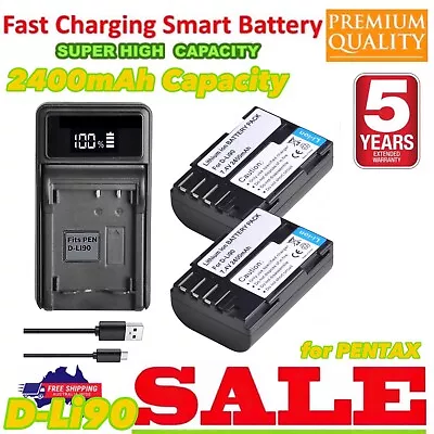 2x 2400mAh Battery + Dual USB Charger For Pentax D-LI90K-5 K-5 II K-5 IIs • $59.77