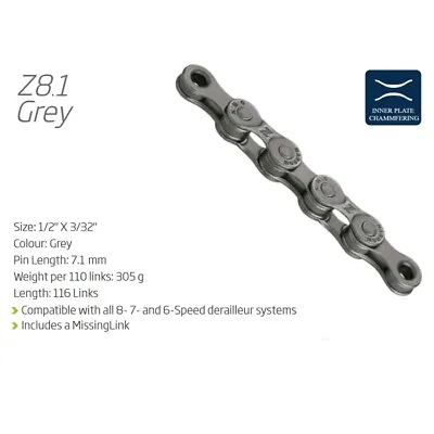 KMC Z8.1 Chain (6-8 Speed Chain) — 116 Links / Grey —AUS STOCK— Bike Bicycle MTB • $29.99