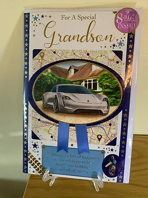 Large Birthday Card For Grandson -8 Page Insert Celebration Gold Foil Glitter • £5.59