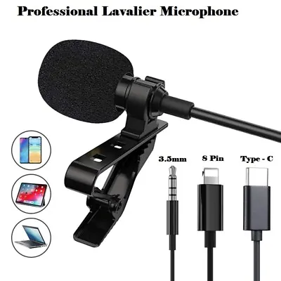 Lavalier Lapel Microphone Mini Stereo Clip On Mic Condenser For IPhone X Android • £5.11