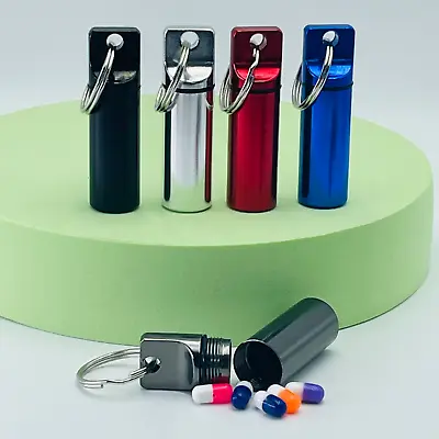 5 PCS Keychain Medicine Pill Box Case Bottle Holder Waterproof Metal Container • $7.90