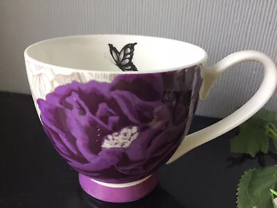 Large Cappucino Mug Bone China Footed Latte Mug Red Floral Coffee Tea Cup 450ml • £7