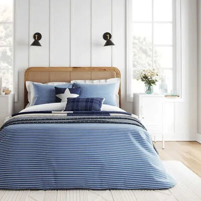 Blue White Striped Duvet Cover Set Bedding Modern Breton Stripe Nautical Seaside • £59.50