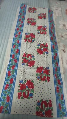 Vintage Cotton KITCHEN TOWEL Red & Blue Fruit Polka Dots Blue Border • $5