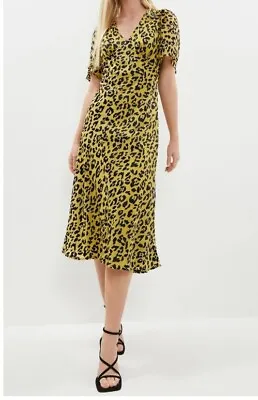 £10 • Buy SALE Coast BNWOT Yellow Satin Animal Jacquard Midi Dress Size 8 RRP £159