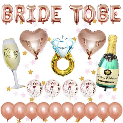 $19.27 • Buy Rose Gold Hen Party Bride To Be Decorations Diamond Ring Heart Foil Balloons Set