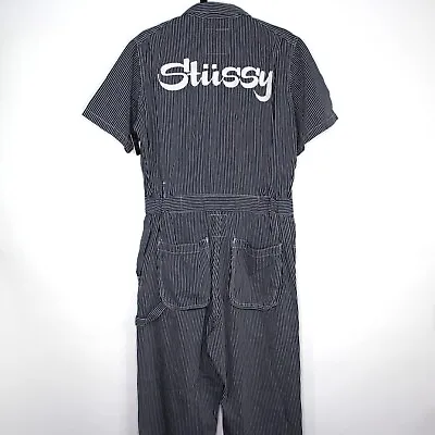 Stussy Mens Small Chain Stitch Spell Out Hickory Stripe Coveralls NEW Rare C893 • $324.95