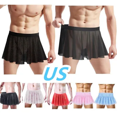 US Sissy Mens Frilly Mini Skirt Pleated Skirts Crossdress Underwear Nightwear • $4.84