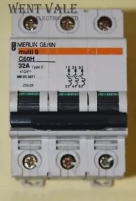 £21.55 • Buy Merlin Gerin Multi 9 - 25620 - C60H - 32a Type 2 Triple Pole MCB Used