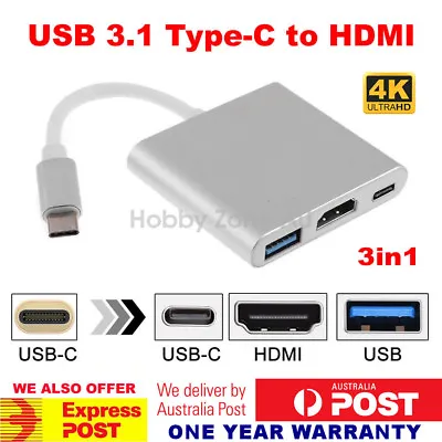 $13.82 • Buy USB C 3.1 Type C To HDMI 4k UHD USB 3.0 HUB USB-C 3IN1 Charge Port Adapter Combo