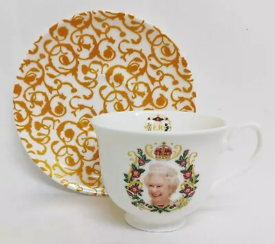 HM Queen Elizabeth II Platinum Jubilee Tea Cup & Saucer Fine Bone China Decor UK • £16.50