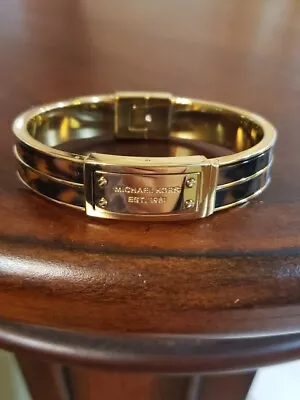 MICHAEL KORS GOLD TORTOISE Hinged Bangle Bracelet 13.6mm Wide WITH BOX • $76