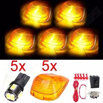 5 Set Car Roof Amber Cab Marker Light White Led Clearance Lamps T10 Harness Kit • $14.71