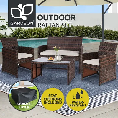 $419.95 • Buy Gardeon Outdoor Furniture Lounge Setting Wicker Dining Set Brown W/Storage Cover