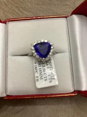 Natural 3.5 Carat Tanzanite Trillion Cut .53 Diamond Ring 14k • £1784.21