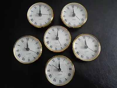 6 PAK  2-3/4 (70mm) QUARTZ CLOCK FIT-UP/Insert Roman Numeral White Face Gold • $43.74