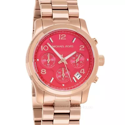 Michael Kors Runway Womens Chronograph Watch Red Dial Rose Gold Stainless Steel • $119.80