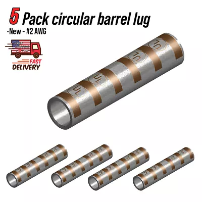 5 Pack Compression Lug Brown #2 AWG Double End Open Circular Barrel Connector • $9.15