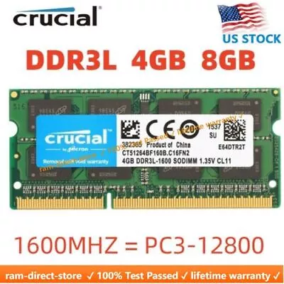 Crucial DDR3L 4GB 8GB 1600 PC3-12800 1.35V SO-DIMM RAM Memory Laptop Notebook • $16.70