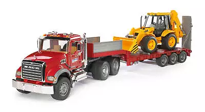 Bruder Mack Granite Flatbed Truck With JCB Loader Backhoe Toys Multi-Colour • $122.85