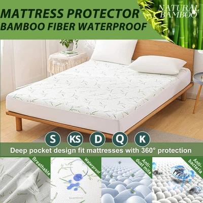 $5.69 • Buy Bamboo Matress Waterproof Mattress Protector Bed Single King Queen Double Single