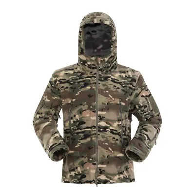 Men's Fleece Jacket Full Zip Winter Coat Tactical Camo Work Casual Hooded Hiking • $44.64