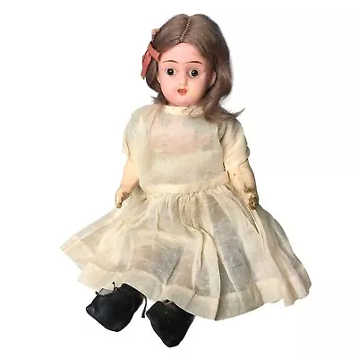 Vintage German Doll Metal Head Shoulders Straw Stuffed Cloth Body Paper Mache Ar • $56.55