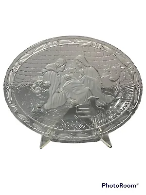 Mikasa Nativity Scene Plaque Plate W/ Stand Oval Glass Platter Christmas 7  X 9  • $24.99