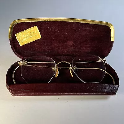 Antique 1/10 12k Gold Filled Rimless Eyeglasses With Case • $32