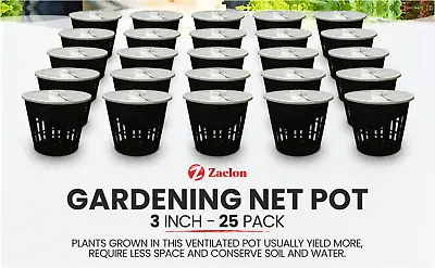 3 Inch Net Pot - Garden Net Cups - Hydroponics Slotted Mesh - Pack Of 25 • $16.99