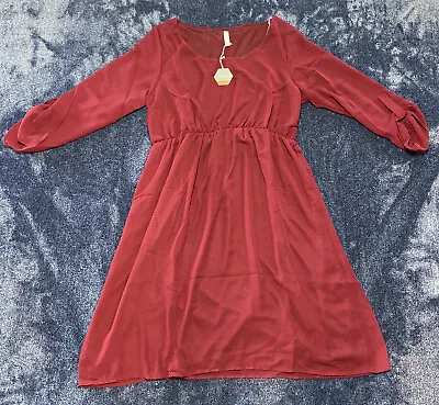 NEW Pink Blush Maternity Burgundy Dress Sleeve Size Medium • $18