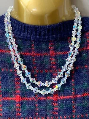 £9.95 • Buy Vintage Necklace Aurora Borealis Double Strand  Round And Conical Beads