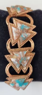 Vintage Copper Tone Chevron Lucite Copper Confetti Cabochon Link Bracelet 6.5  • $15