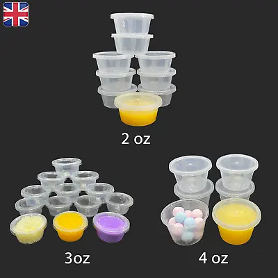 Round Food Containers Plastic Clear Tubs With Lids Deli Pots Sauce Dip Chutney • £23.99