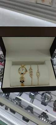 3 PC Watch Set Women's Wristwatch Metal Band Gold Color & With Side Bracelets • £13.56